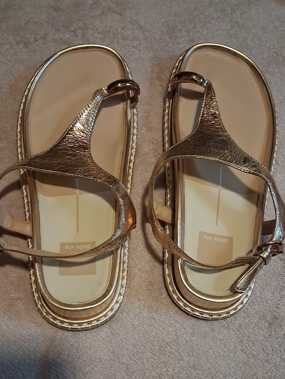 Dolce Vita Metallic Gold Thong Sandals with Ankle Strap